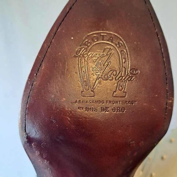 Mens Ostrich Imitation Western Rodeo Leather Boots white and‎ Blue Size 3.5 - Picture 10 of 16